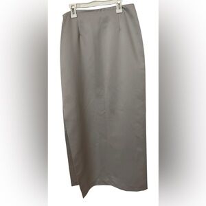 Nicole Miller Silver Satin Maxi Skirt with Side Slit | Elegant Evening Formal 6